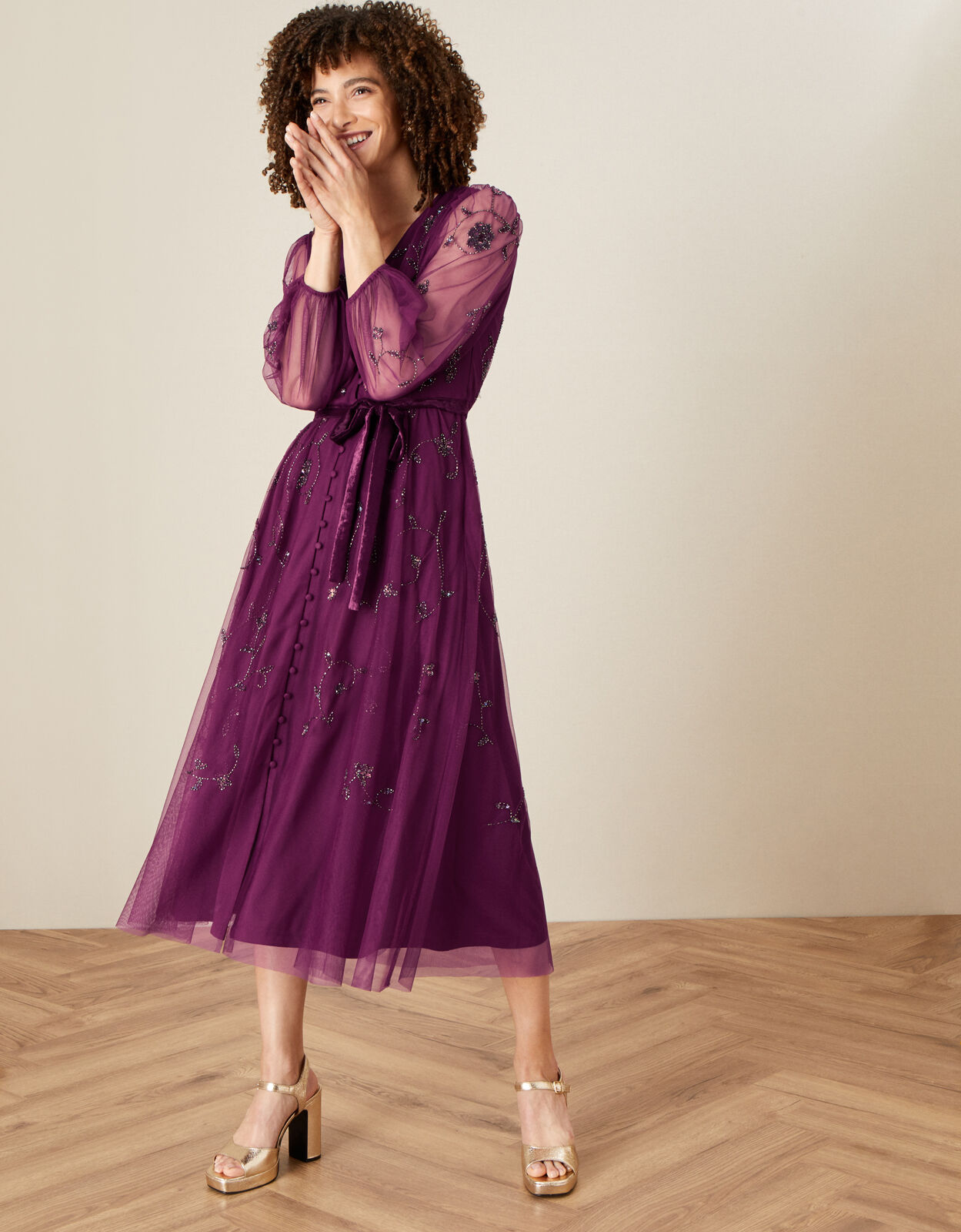 Eva Long Sleeve Midi Dress Purple ...